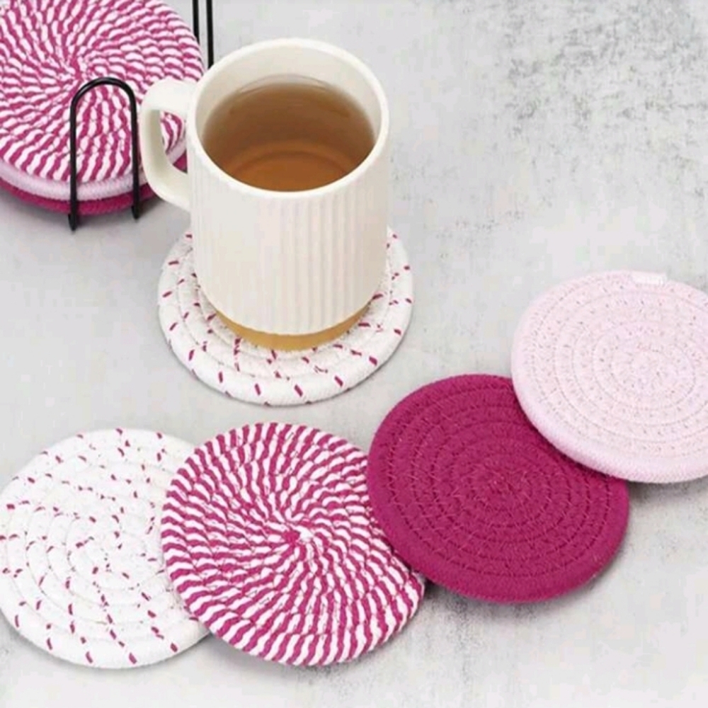 Pinkish Wine and White Woven Coasters Set Of 4